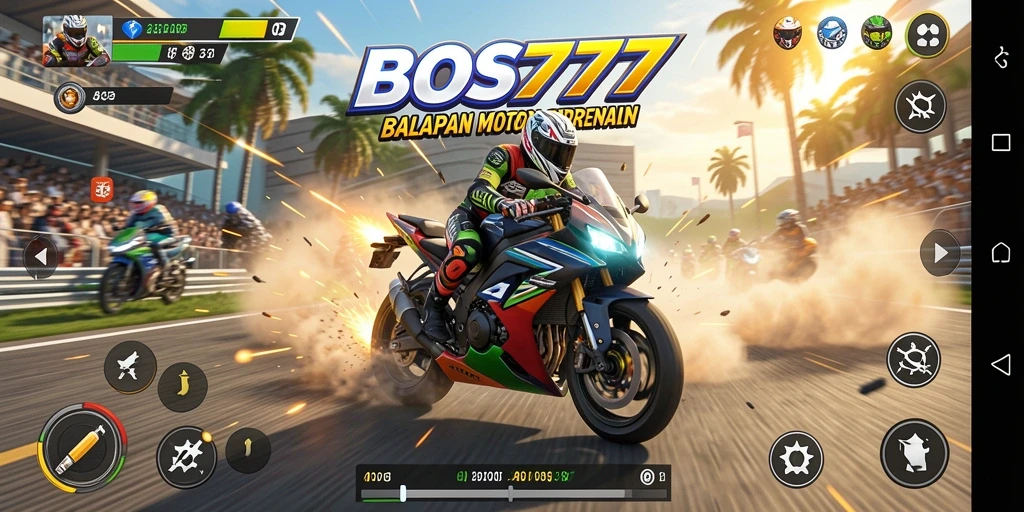 Tampilan gameplay menegangkan saat balap motor di sirkuit.