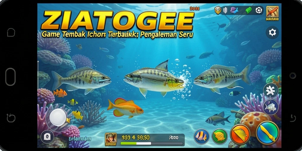Screenshot gameplay ZIATOGEL yang menampilkan aksi menangkap ikan.